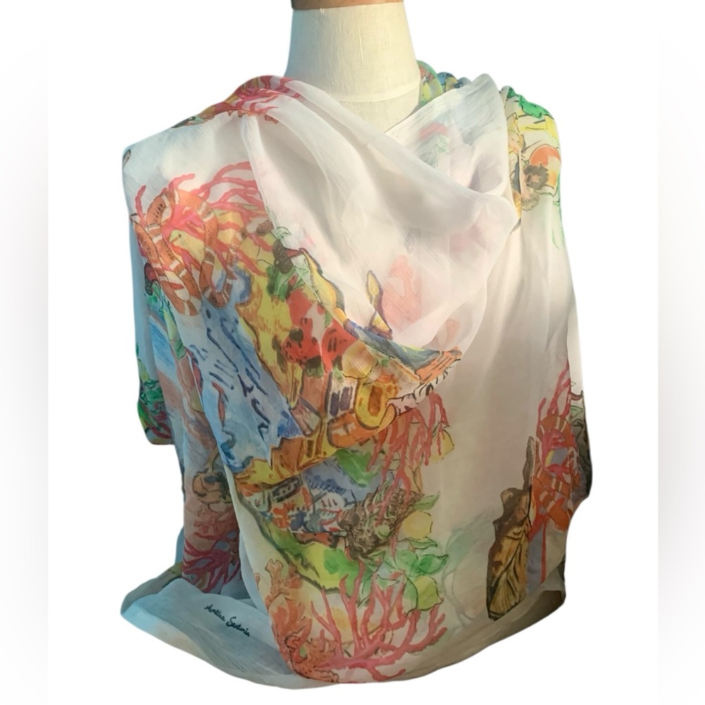 Antica Sartoria Large Italian Coast Scene Scarf Wrap Shawl Sarong
